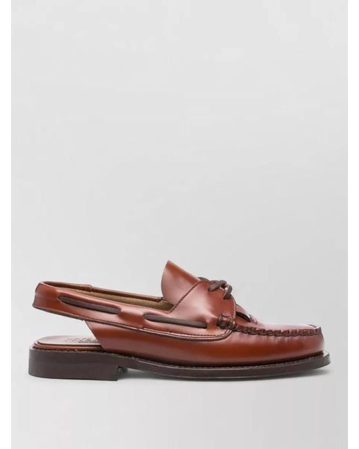 Hereu Brown Leather Slingback Moc Toe Rubber Loafers