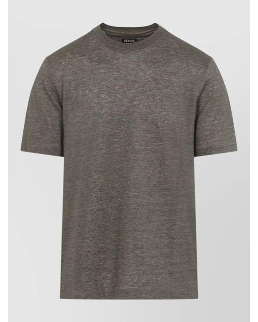 Zegna Gray Oasi Linen Crew Neck Short Sleeve T-Shirt for men