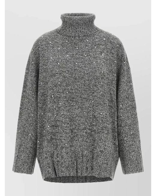 Pinko Gray Crystal Turtleneck Sweater