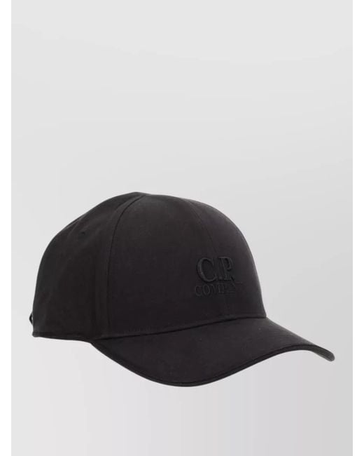 C P Company Black Cotton Gabardine Cap Curved Brim Design for men