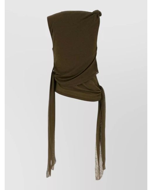 Ganni Green Mesh Tank Top Draped Knot Detail