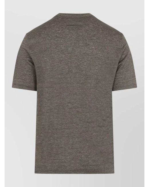 Zegna Gray Oasi Linen Crew Neck Short Sleeve T-Shirt for men