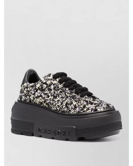 Casadei Black Bouclé Platform Low-Top Sneakers