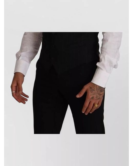 Dolce & Gabbana Black Striped Virgin Wool Waistcoat for men