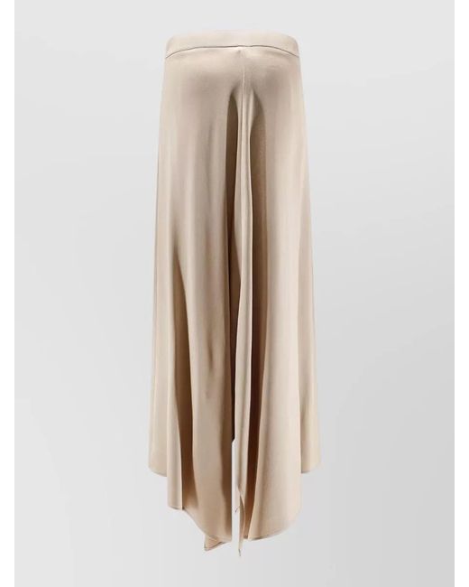 Alysi Natural Asymmetrical Satin Midi Skirt Flared Silhouette