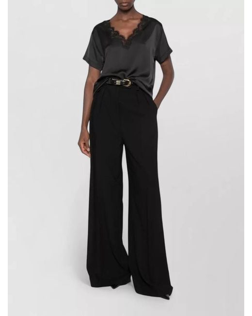 ERMANNO FIRENZE Black Satin Loungewear Top Short Sleeve Belt