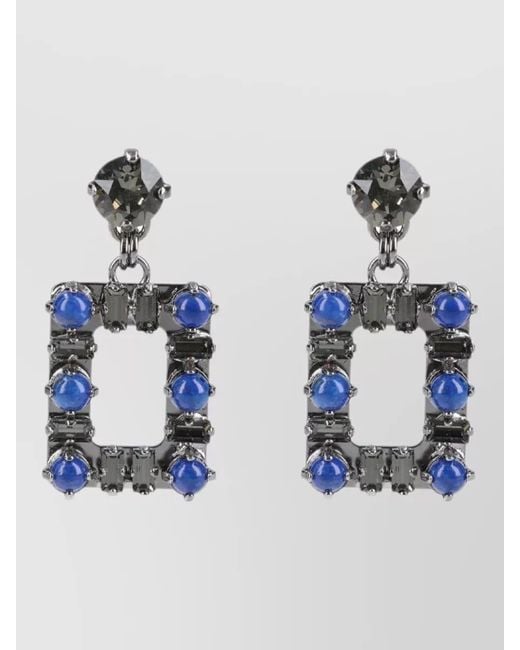 Roger Vivier Blue Rectangular Drop Earrings Featuring Gemstones