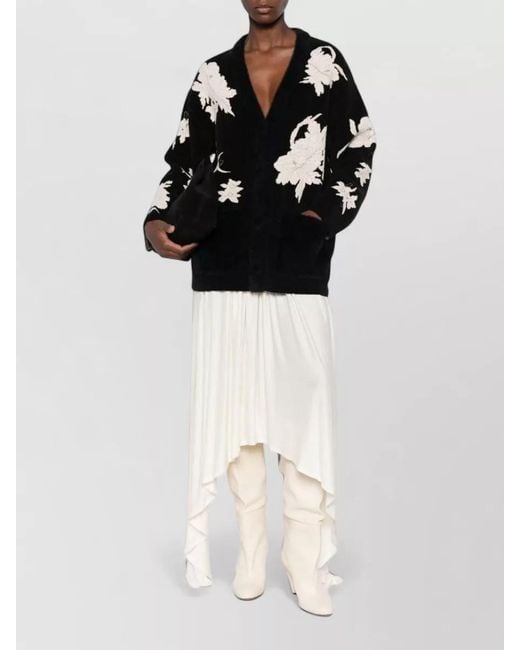 Forte_forte Black Floral-Embroidered Brushed V-Neck Cardigan