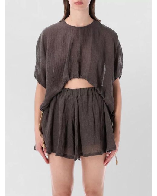 120% Lino Gray Lounge Top Elastic Waist Loose Shape
