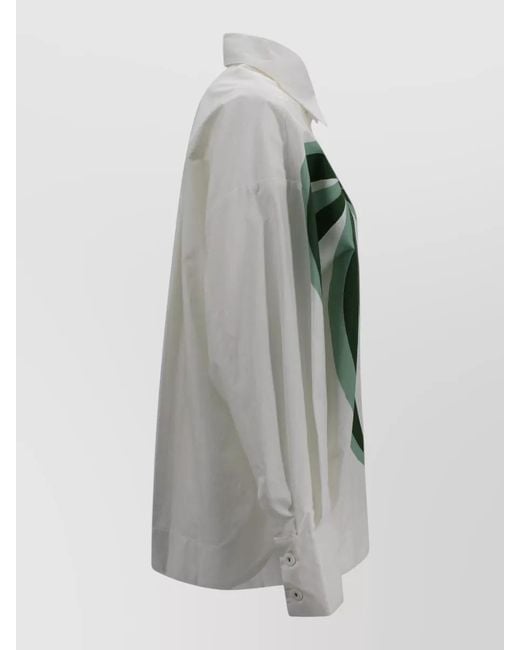 Farm Rio Green Floral Print Shirt Curved Hem Long Sleeves