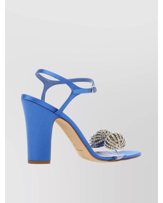 Manolo Blahnik Blue Satin Jewel-Embellished Sandals