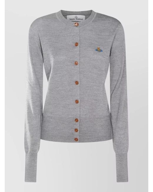 Vivienne Westwood Gray Bea Crew Neck Ribbed Knit Cardigan