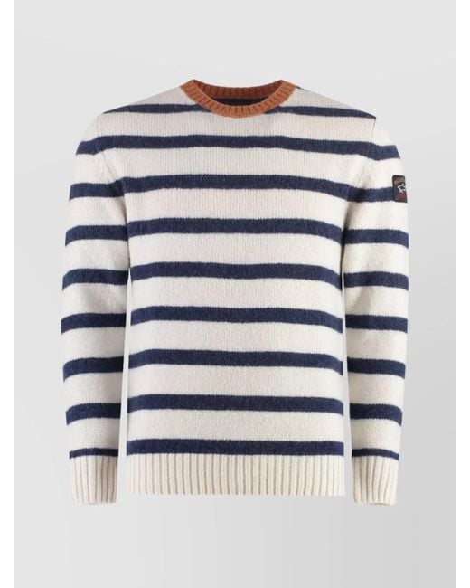Paul & Shark Blue Striped Crew-Neck Wool-Blend Sweater With Ribbed Knit for men