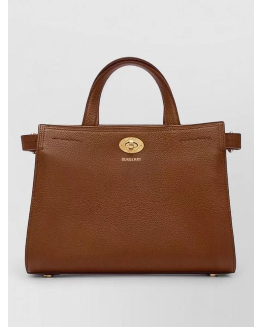 Burberry Brown Small Check Tote Shoulder Bag Leather