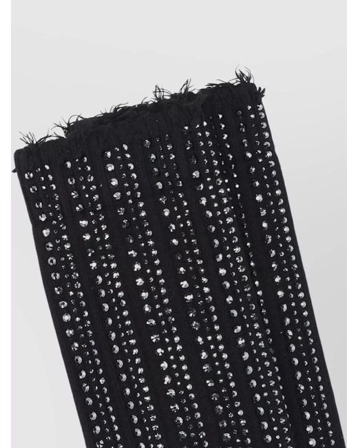 Golden Goose Deluxe Brand Black Ribbed Hosiery Rhinestones Frayed Trim Detail