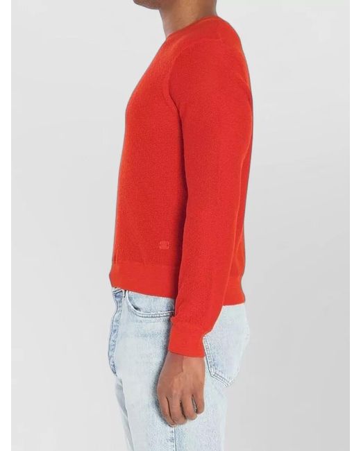 Céline Red Ribbed Trim Wool Crew Neck Sweater for men