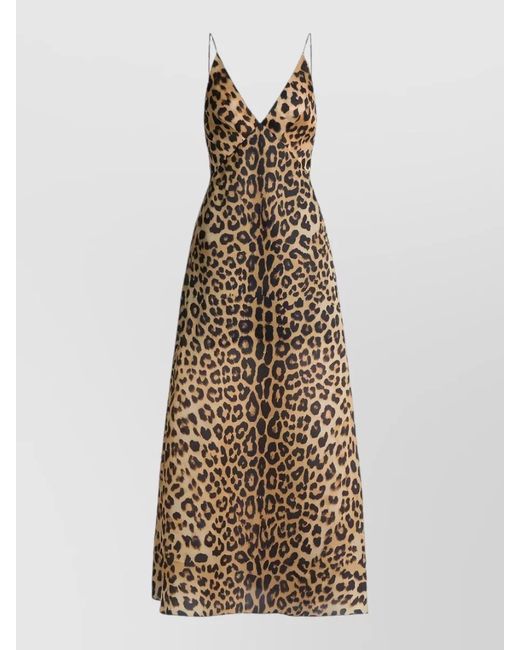 Alberta Ferretti Natural Animal Print Maxi Dress Spaghetti Straps Neckline