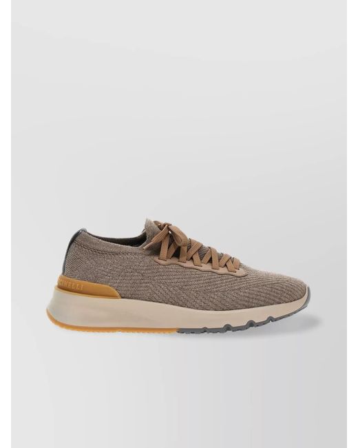 Brunello Cucinelli Natural Round Toe Textured Fabric Sneakers Rubber Sole for men