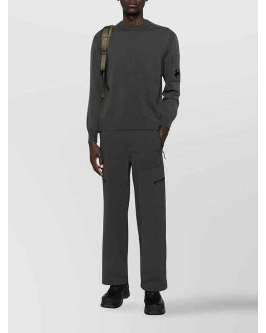 C P Company Black Wool Ribbed Crewneck Sweater for men