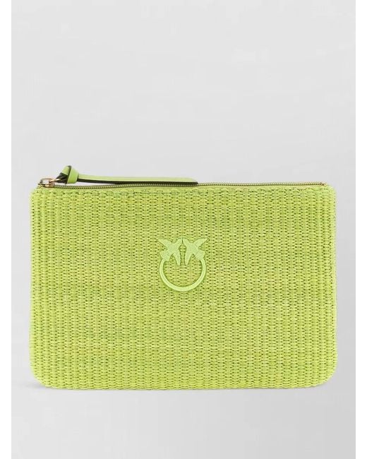 Pinko Green Love Bag Raffia Clutch Bag
