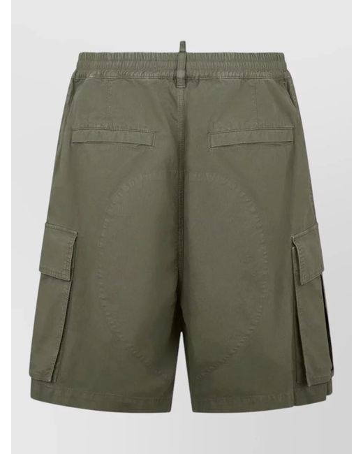 DSquared² Green Ripstop Shorts Elasticated Waistband Flap Pockets for men