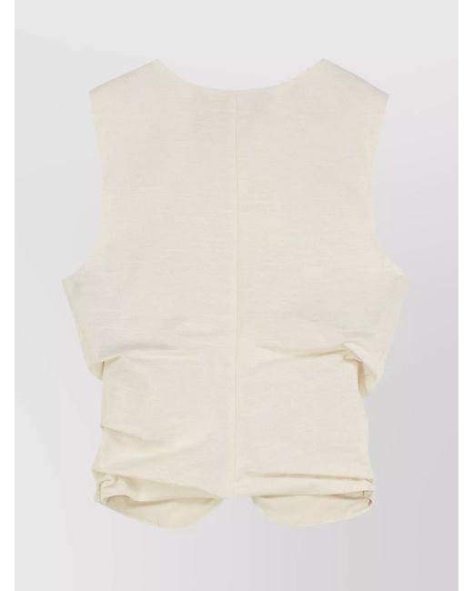 Versace Jeans Couture Natural Sleeveless Cotton Top Decorative Gathering
