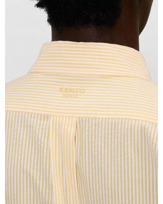 KENZO Natural Seersucker Cotton Shirt Boke Flower Embroidery for men