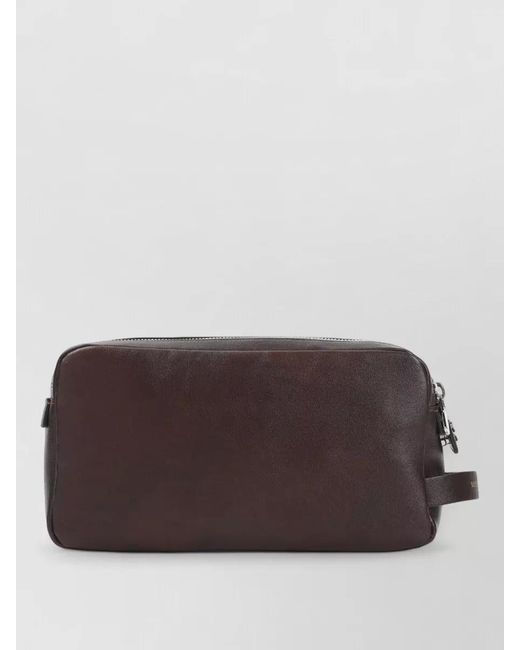 Brunello Cucinelli Gray Leather Clutch Bag Front Pocket Logo Strap for men