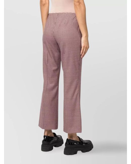 P.A.R.O.S.H. Pink Virgin Wool Houndstooth Mid-Rise Flared Ankle-Length Trousers