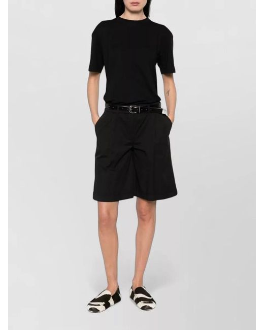 Via Masini 80 Black Bermuda Shorts Elastic Waistband Pockets Pleats Hem