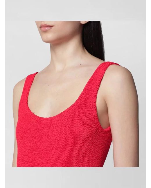 Hunza G Pink Scoop Neck Sleeveless Textured Beachwear One Piece