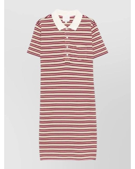 A.P.C. Red Striped Cotton Polo Dress Short Sleeves