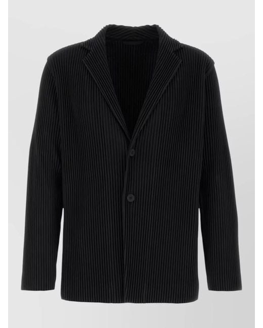 Homme Plissé Issey Miyake Black Ribbed Blazer Featuring Notched Lapels for men