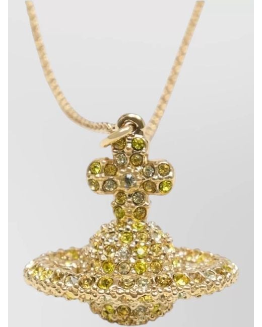 Vivienne Westwood White Grace Small Pendant Brass Crystal Necklace