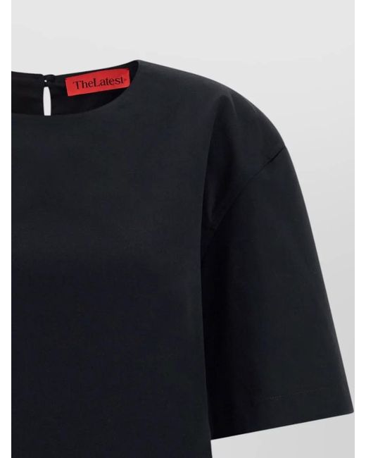 Thelatest Black Dean Short Sleeve Round Neck Top