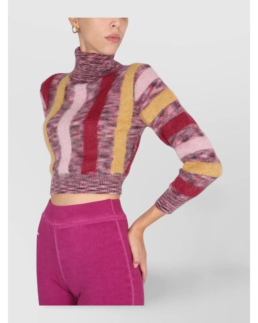 DSquared² Pink Mohair High-Neck Cropped Knitted Top