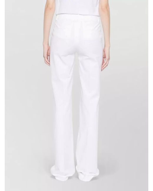 Via Masini 80 White Cotton Trousers Wide Leg Belt Loops