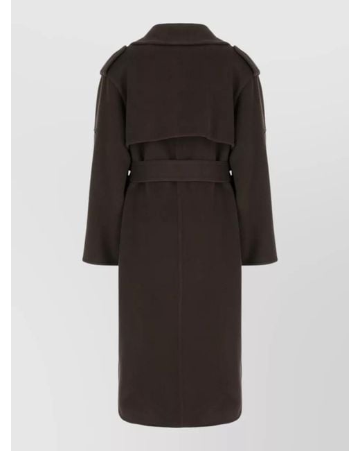Alberta Ferretti Black Wool Blend Coat Notched Lapels Belt