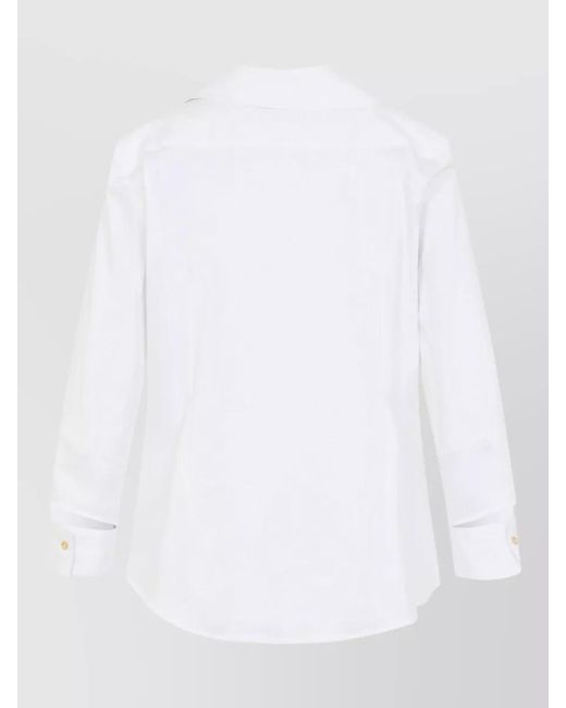 Elisabetta Franchi White Poplin Shirt Long Sleeves Curved Hem