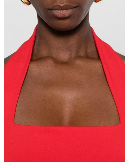 Solace London Red Ilona Halterneck Fitted Sleeveless Maxi Dress