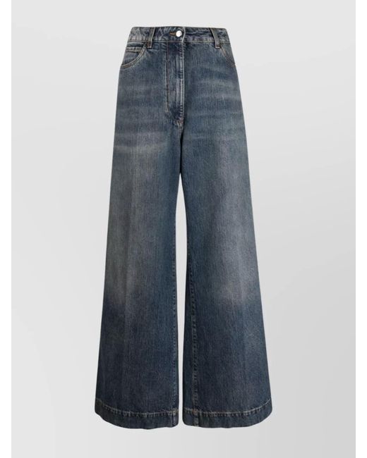 Etro Blue Cotton High-Rise Flared Wide-Leg Jeans