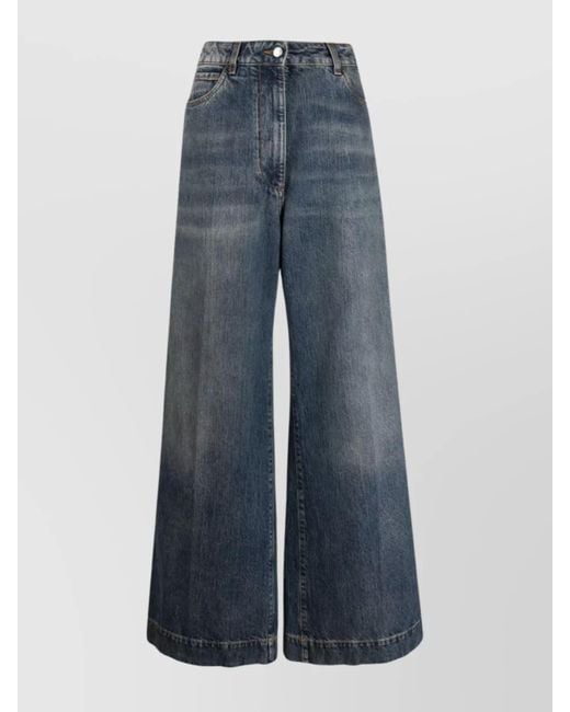 Etro Blue Cotton High-Rise Flared Wide-Leg Jeans