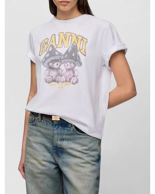 Ganni White Short Sleeve Denim Shirt