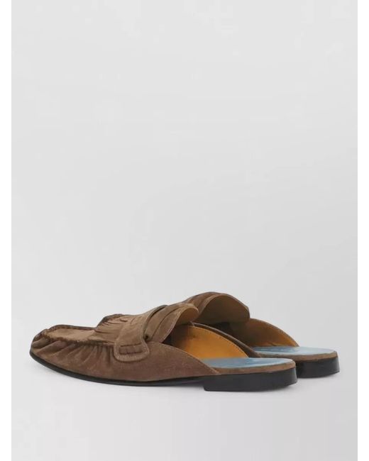 Marni Brown Suede Clogs Contrasting Sole Fringed Trim for men