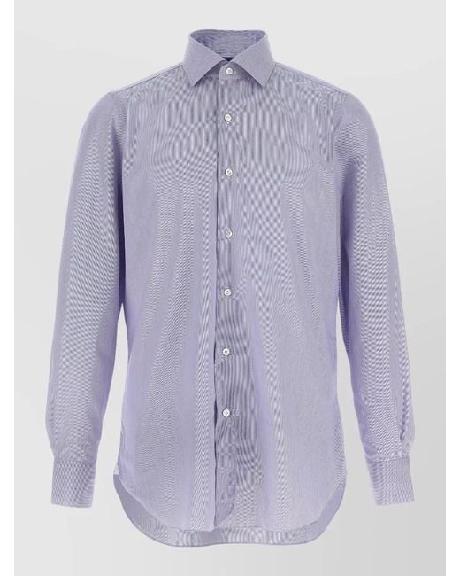 Finamore 1925 Purple Napoli Long Sleeve Button Collar Shirt for men