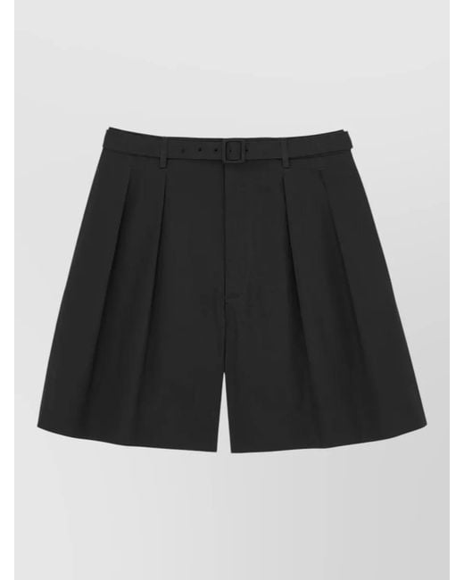 Saint Laurent Black Shorts High Waist Belt Loops Pleats Pockets for men