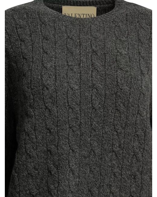 Valentino Garavani Gray Wool Sweater Cable Knit Crew Neck