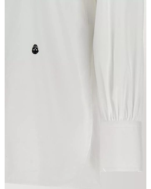 McQueen White Tuxedo Shirt Embroidered High Collar Pleated