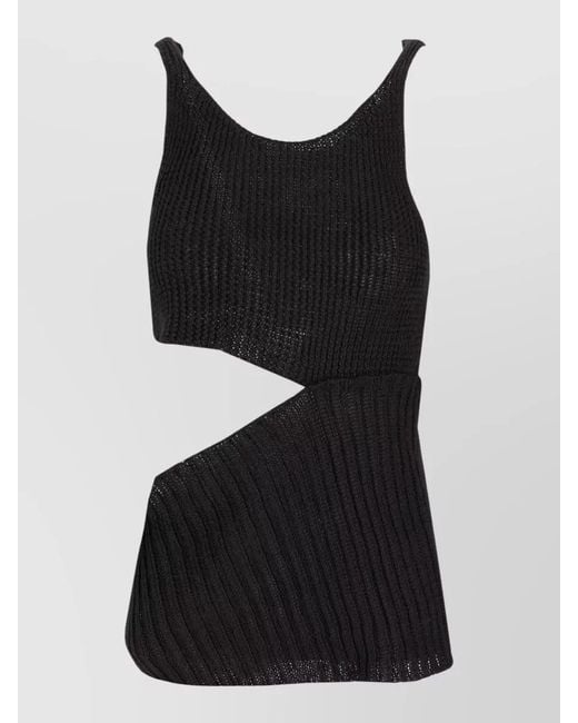 Ann Demeulemeester Black Asymmetric Ribbed Knitted Sleeveless Top