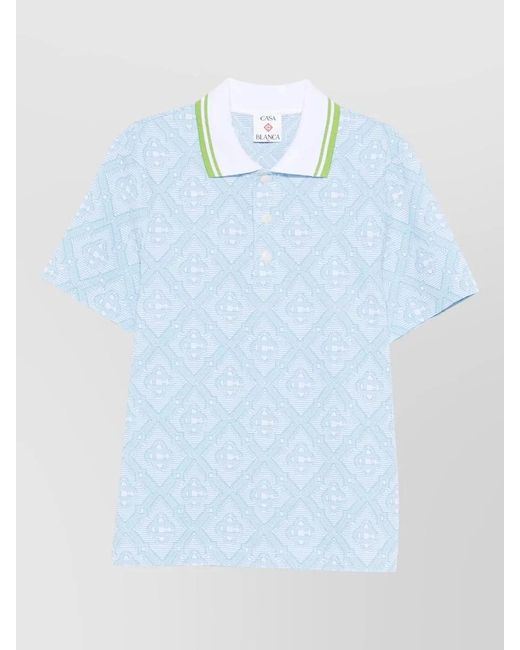 Casablanca Blue Monogram Jacquard Polo Shirt Short Sleeves for men